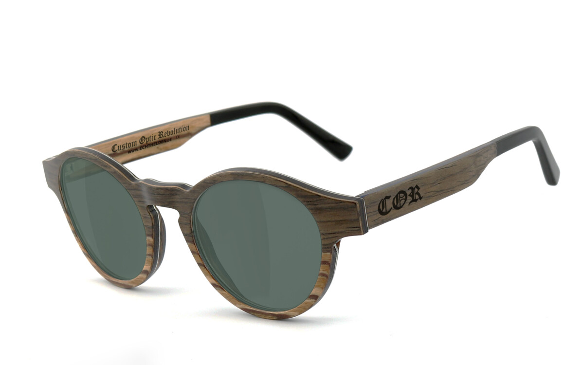 COR009 Holz Sonnenbrille - grau-grün polarisierend