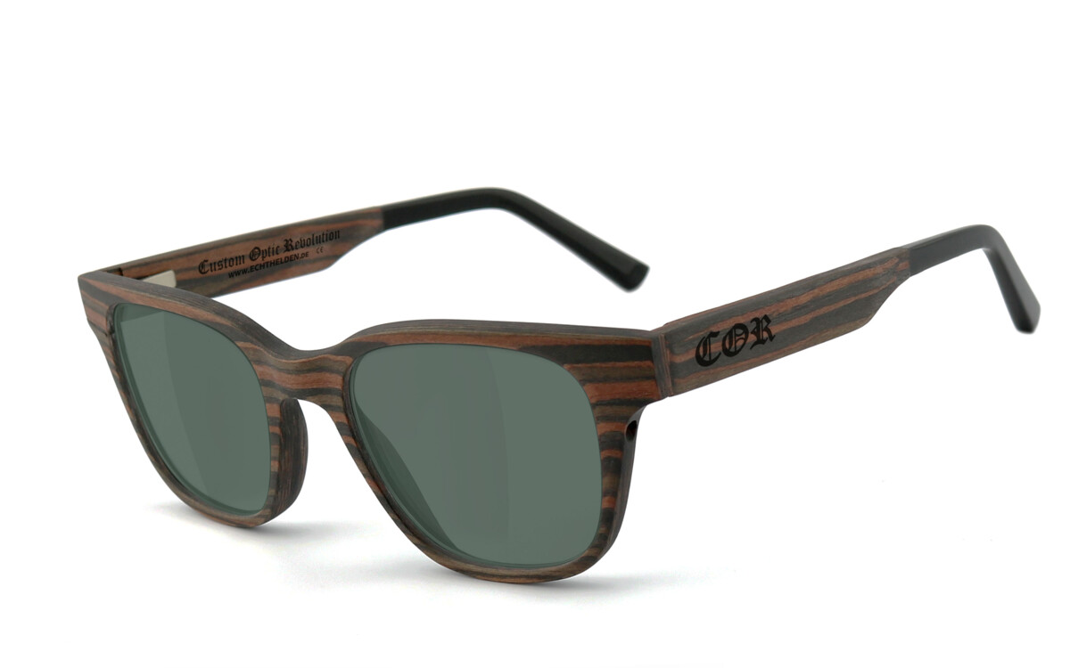 COR012 Holz Sonnenbrille - grau-grün polarisierend