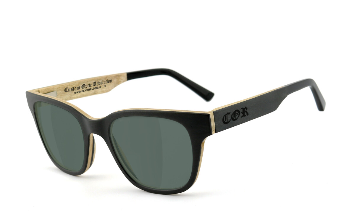 COR014 Holz Sonnenbrille - grau-grün polarisierend
